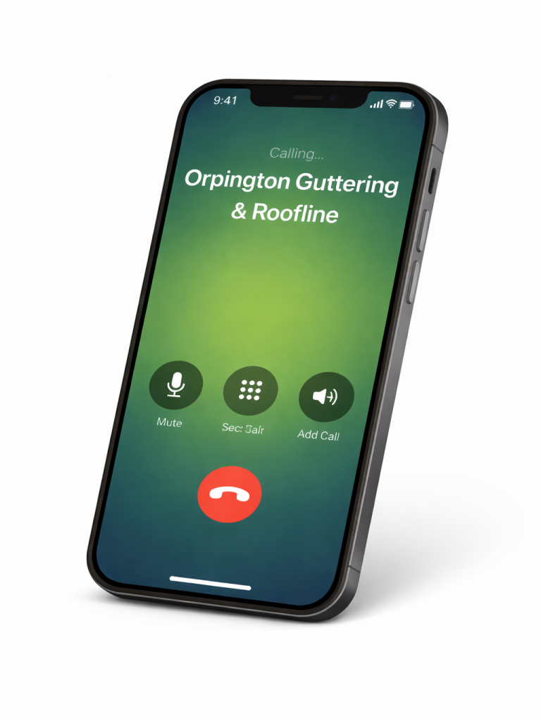 contact orpington guttering & roofline Mobile phone screen displaying an incoming call from "Orpington Guttering & Roofline."