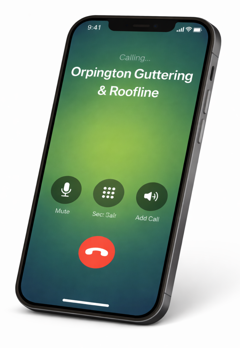 Incoming call screen displaying "Cryingten Guttering & Roofline" on a smartphone.